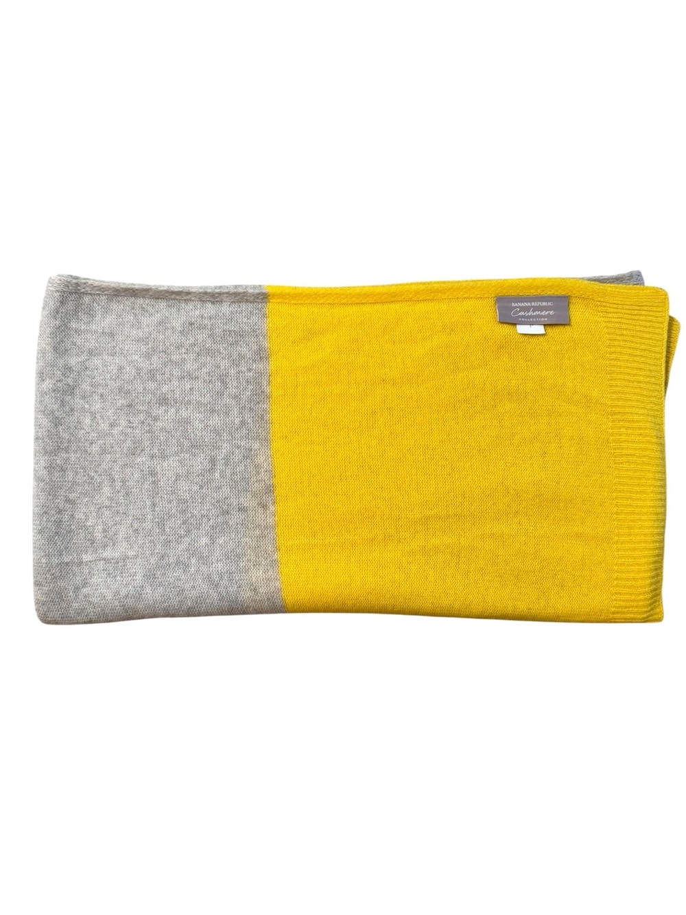 Banana Republic 100% Cashmere Colorblock Wrap Yellow Gray 82”x22” Blanket Scarf